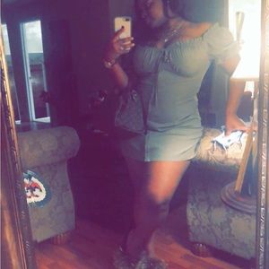 Khaki/ olive green fit and flare dress.